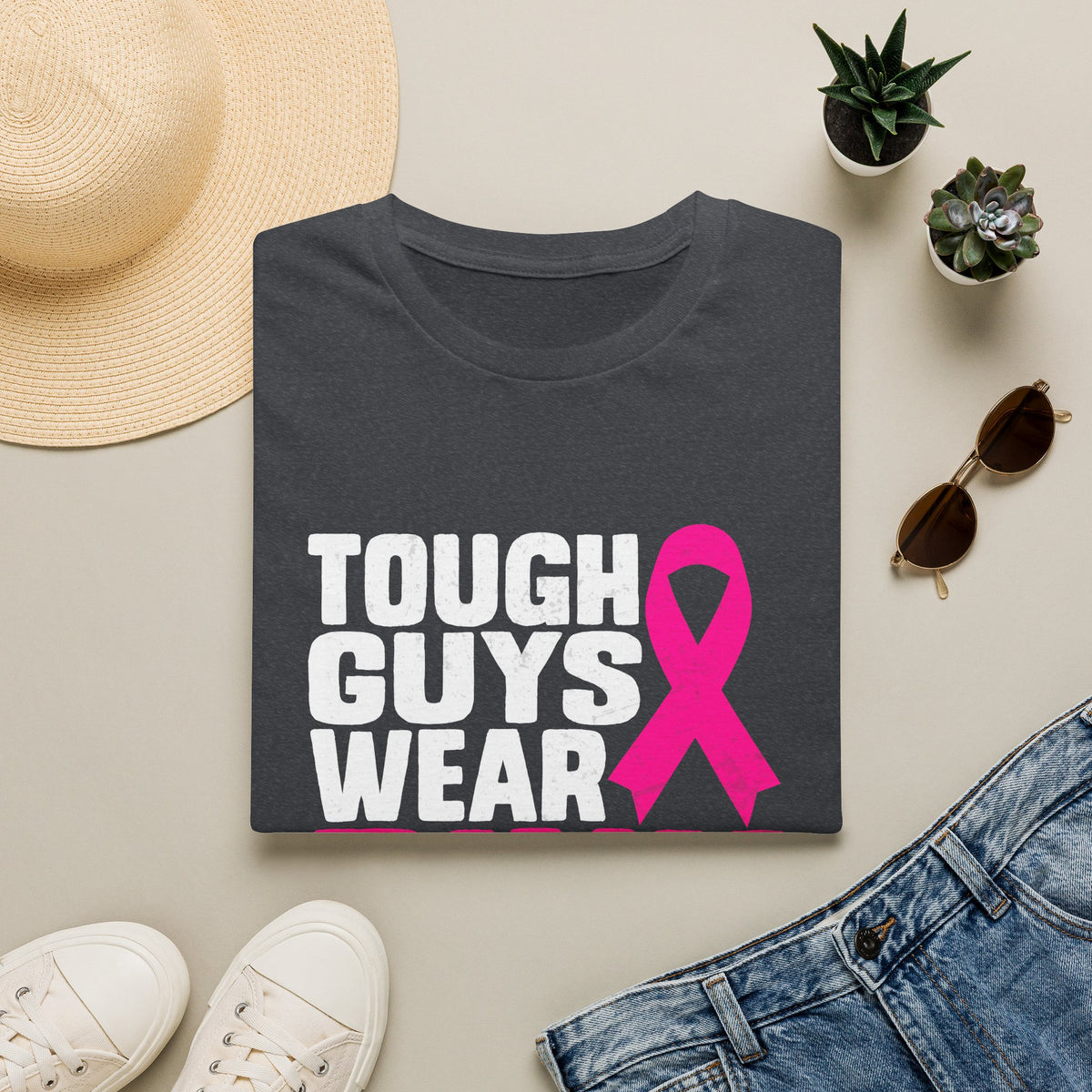 Tough Guys Wear Pink Breast Cancer Awareness T-Shirt Graphic Tee