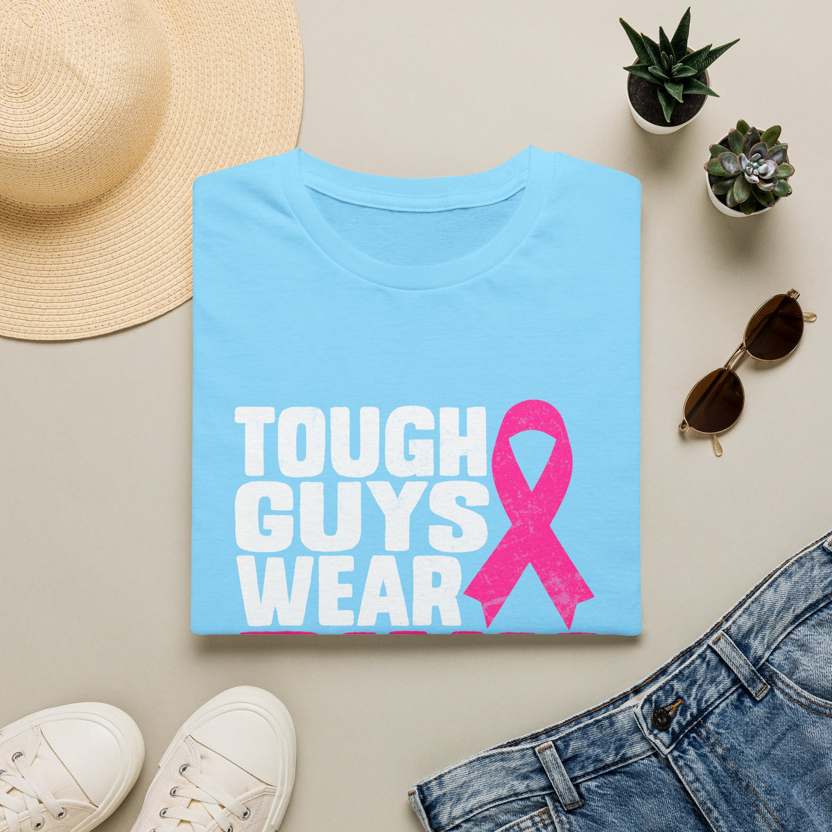 Tough Guys Wear Pink Breast Cancer Awareness T-Shirt Graphic Tee