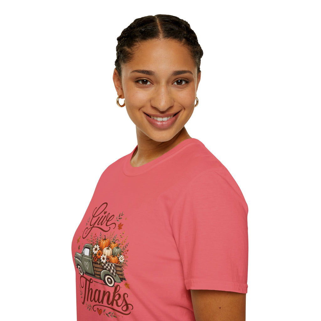 Give Thanks Fall Truck T-Shirt — Pumpkin Harvest Autumn Tee