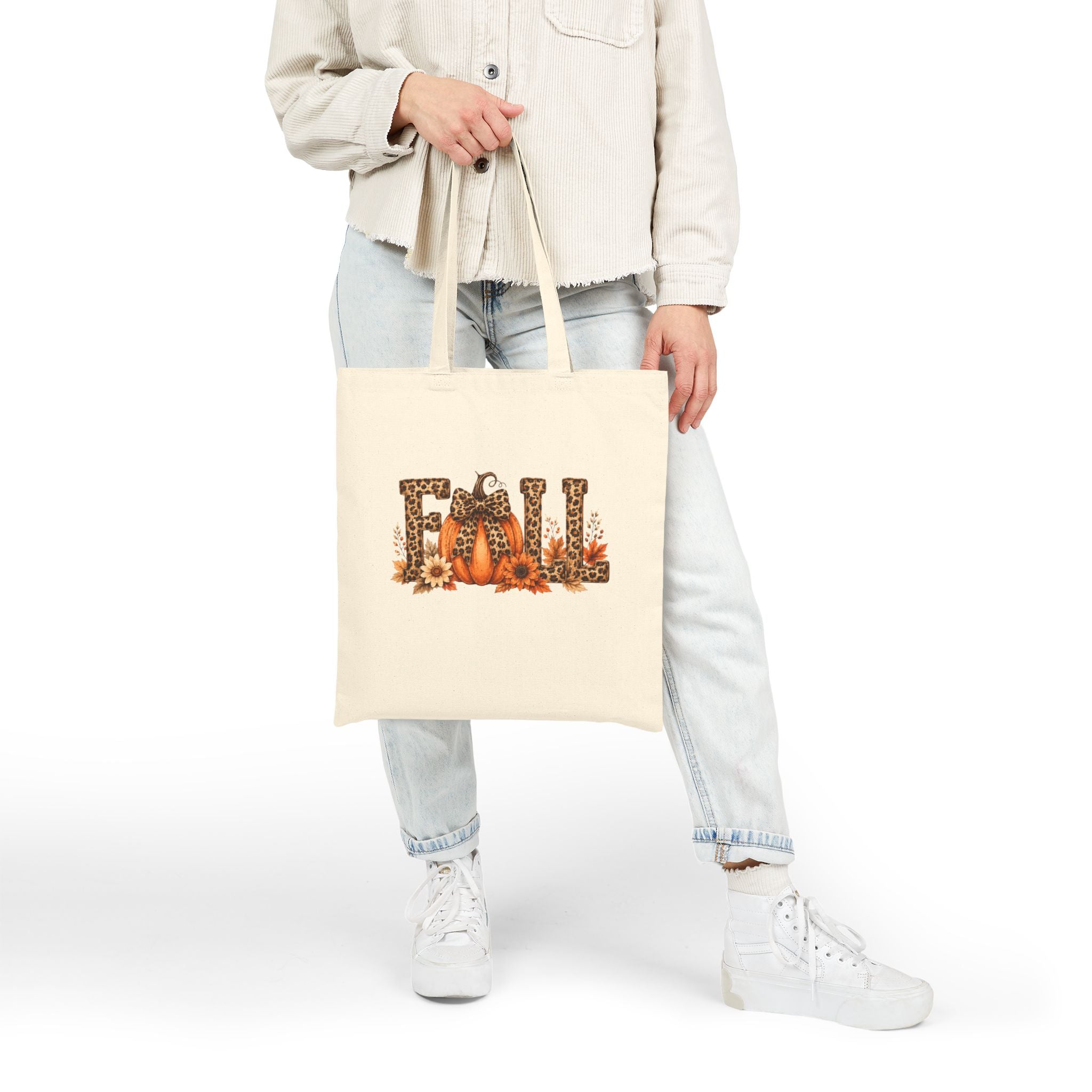 Fall Leopard Pumpkin Canvas Tote Bag — Cute Autumn Gift for Women Market Shopper