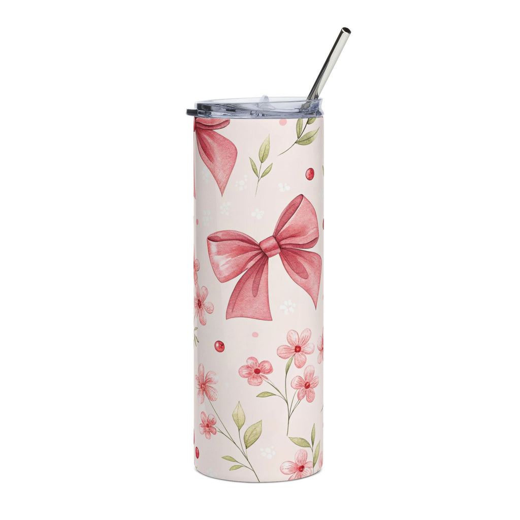 20oz Pink Bow Floral Stainless Steel Tumbler — Cute Floral Gift for Her