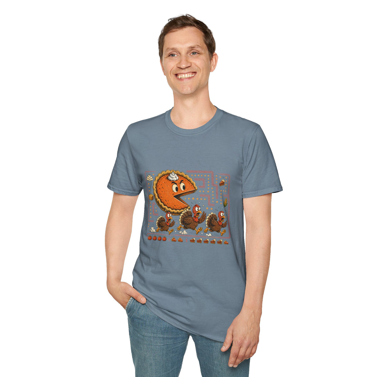 Retro Pie Monster T-Shirt — Funny Pac-Maze Dessert Gamer Tee