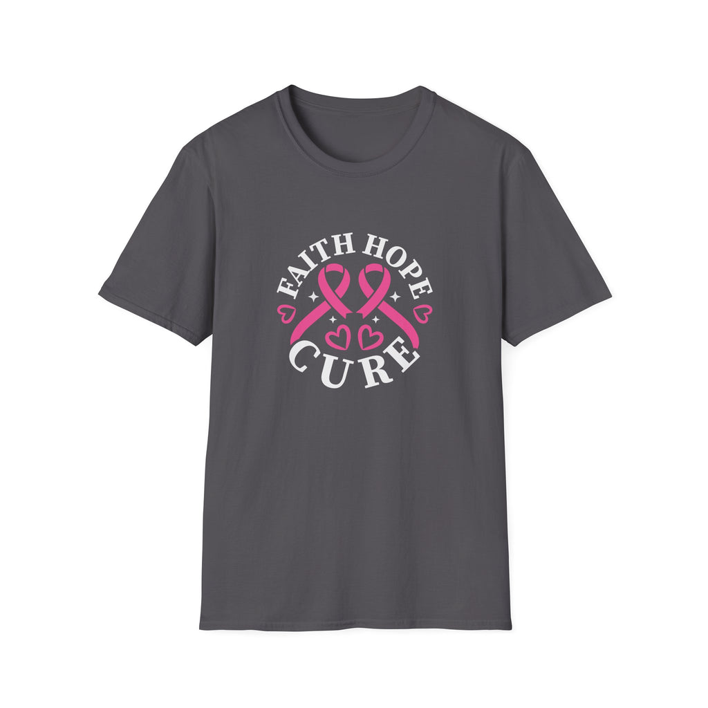 Faith Hope Cure Breast Cancer Awareness T-Shirt — Pink Ribbon Gift for Her Support Graphic Tee