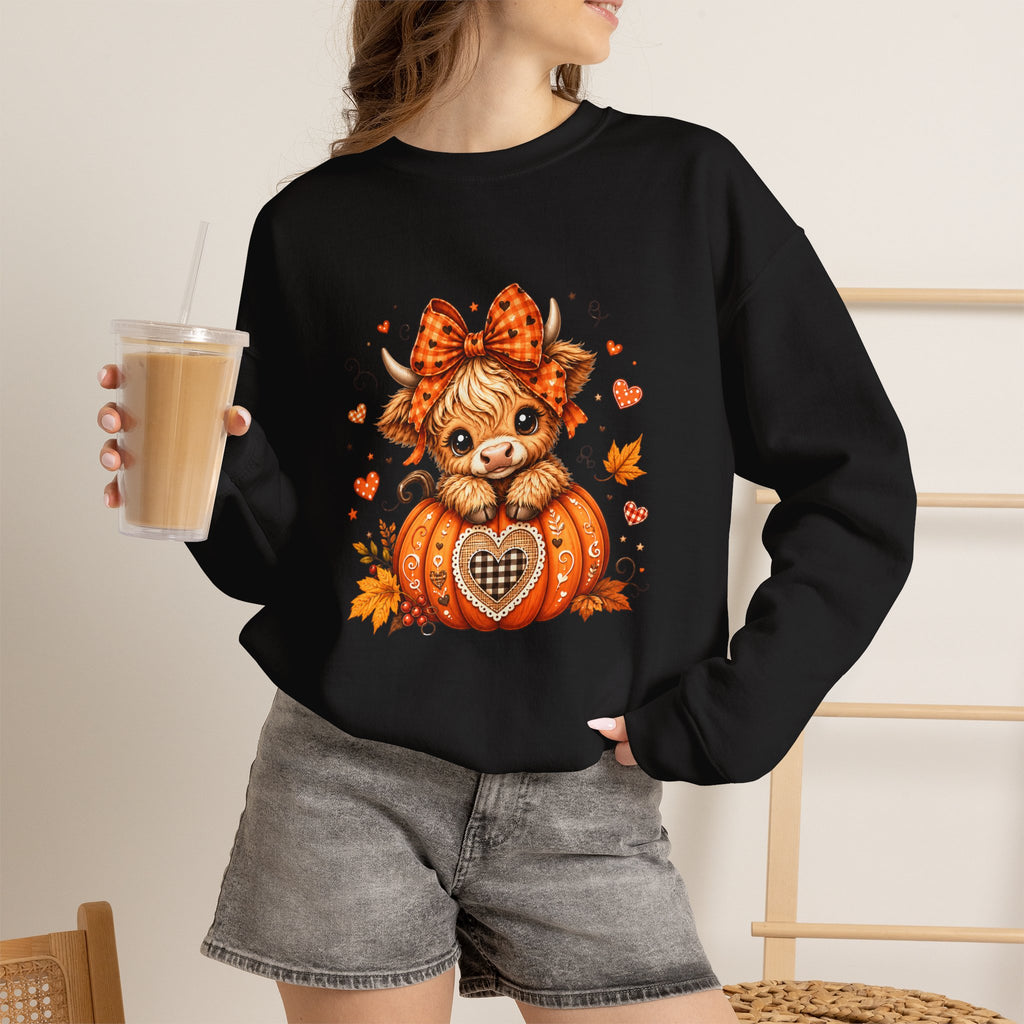 Cute Highland Cow Pumpkin Halloween Sweatshirt