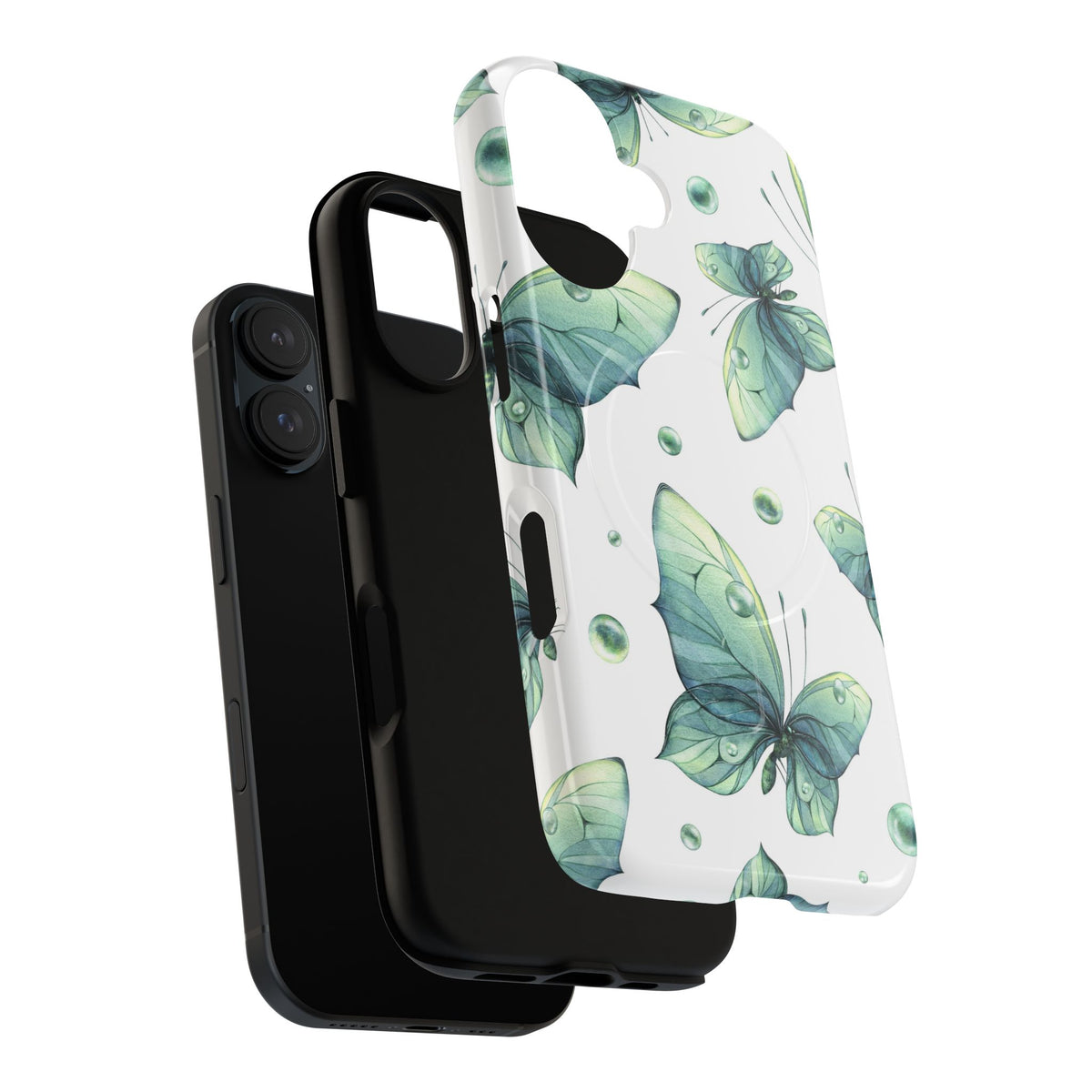 Butterfly Watercolor Magnetic Phone Case — Green Floral Tough Protective Cover