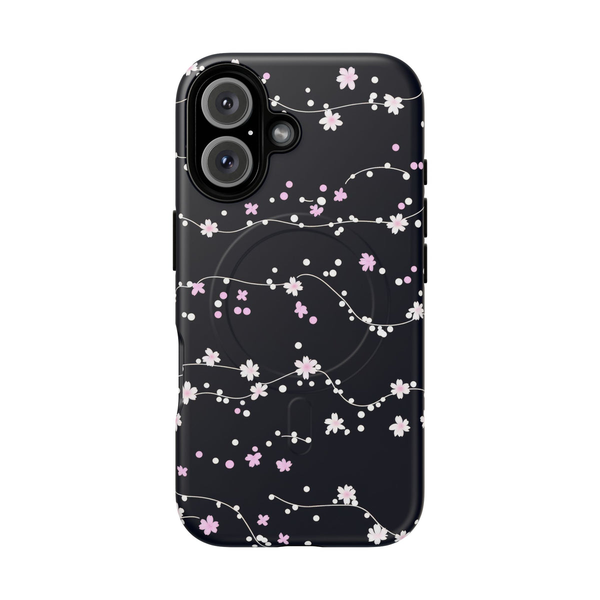 Magnetic Phone Case — Black Sakura Cherry Blossom Tough Cover
