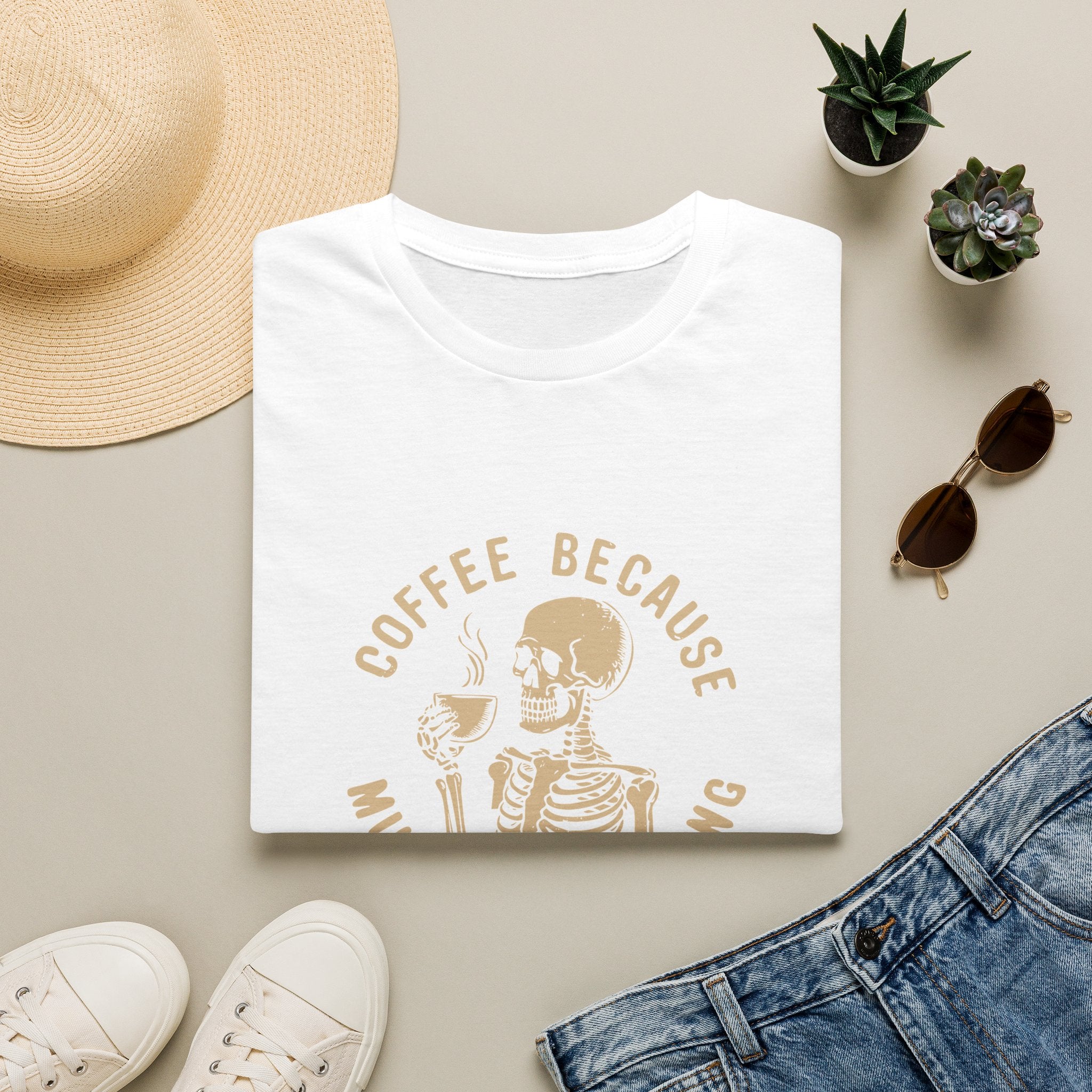 Coffee Because Murder Is Wrong Skull T-Shirt — Funny Dark Humor Gift for Her Graphic Tee