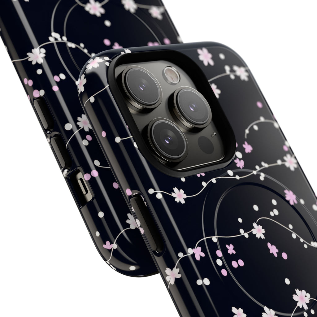 Magnetic Phone Case — Black Sakura Cherry Blossom Tough Cover