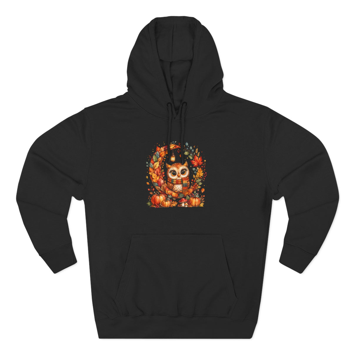 Cozy Autumn Owl Crescent Moon Embroidered Hoodie