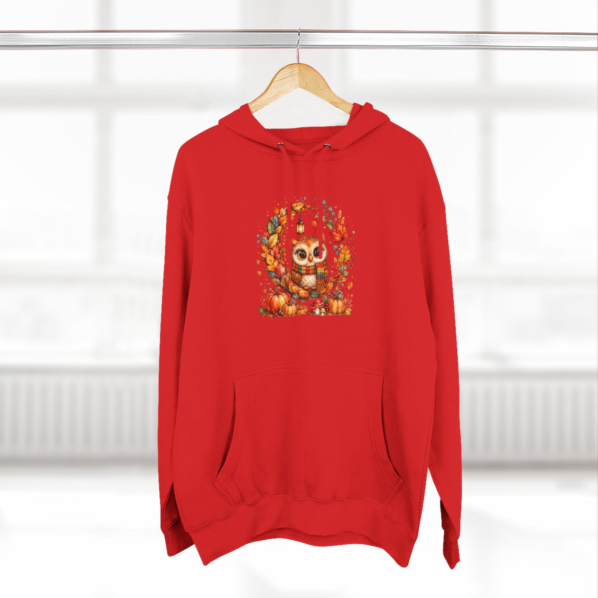 Cozy Autumn Owl Crescent Moon Embroidered Hoodie