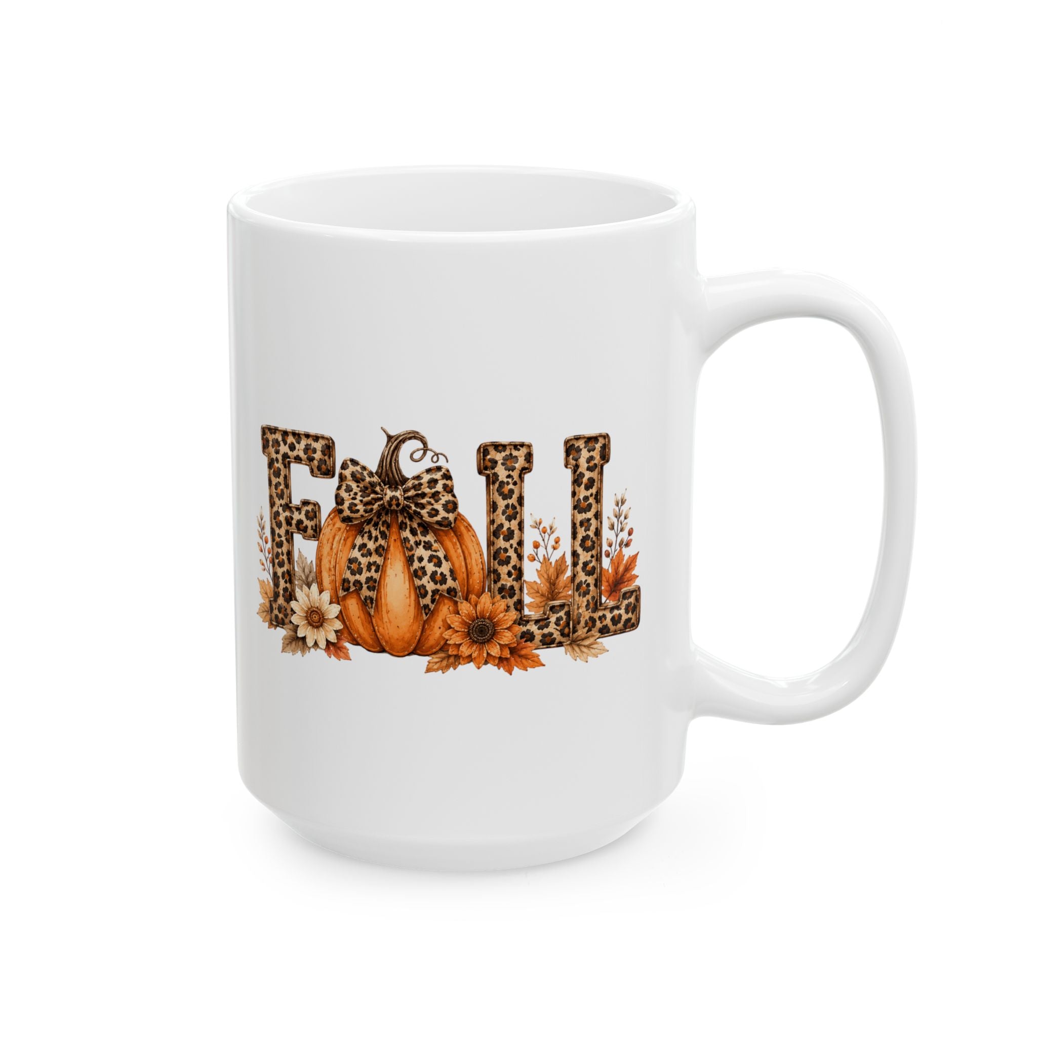 Fall Floral Leopard Sunflower Mug — Cute Autumn Gift Ceramic Coffee Cup 11oz 15oz