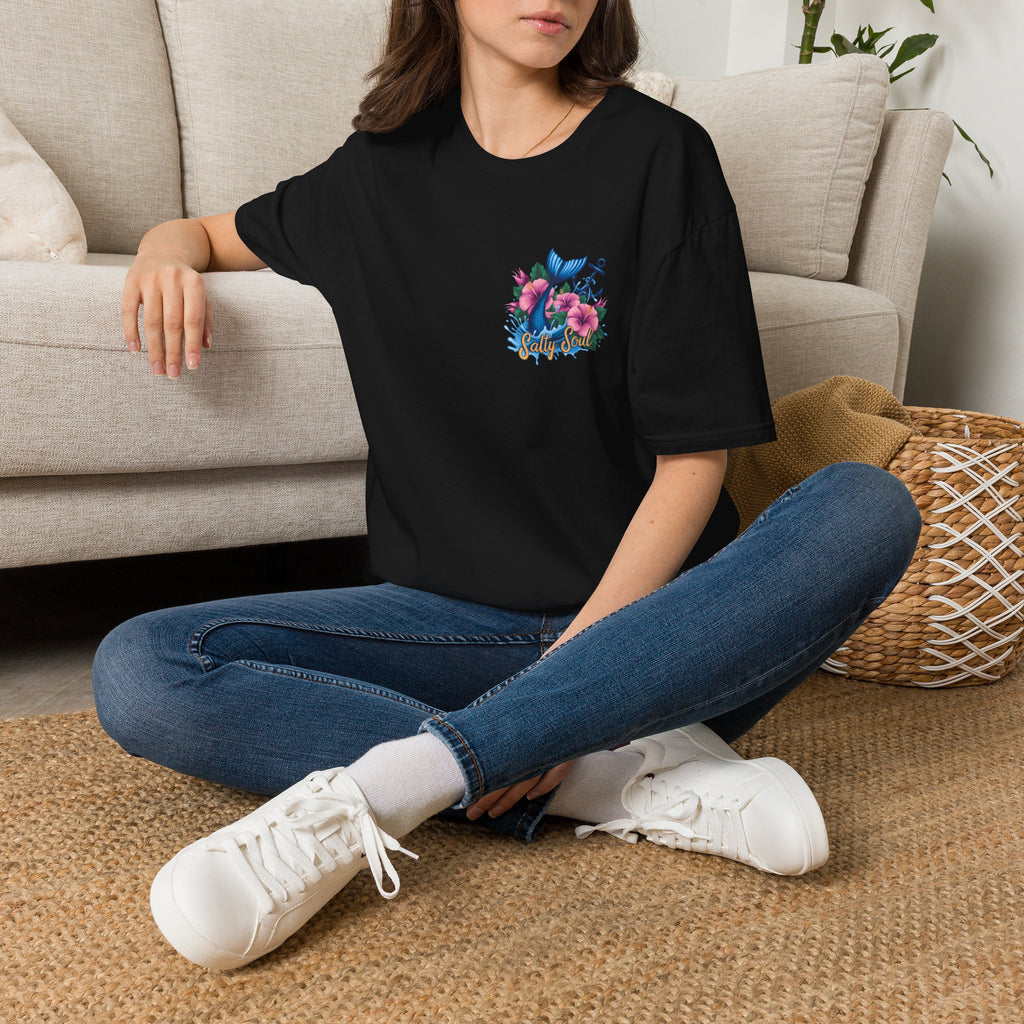 Salty Soul Mermaid Anchor Floral T-Shirt — Cute Beach Gift for Women Nautical Tee
