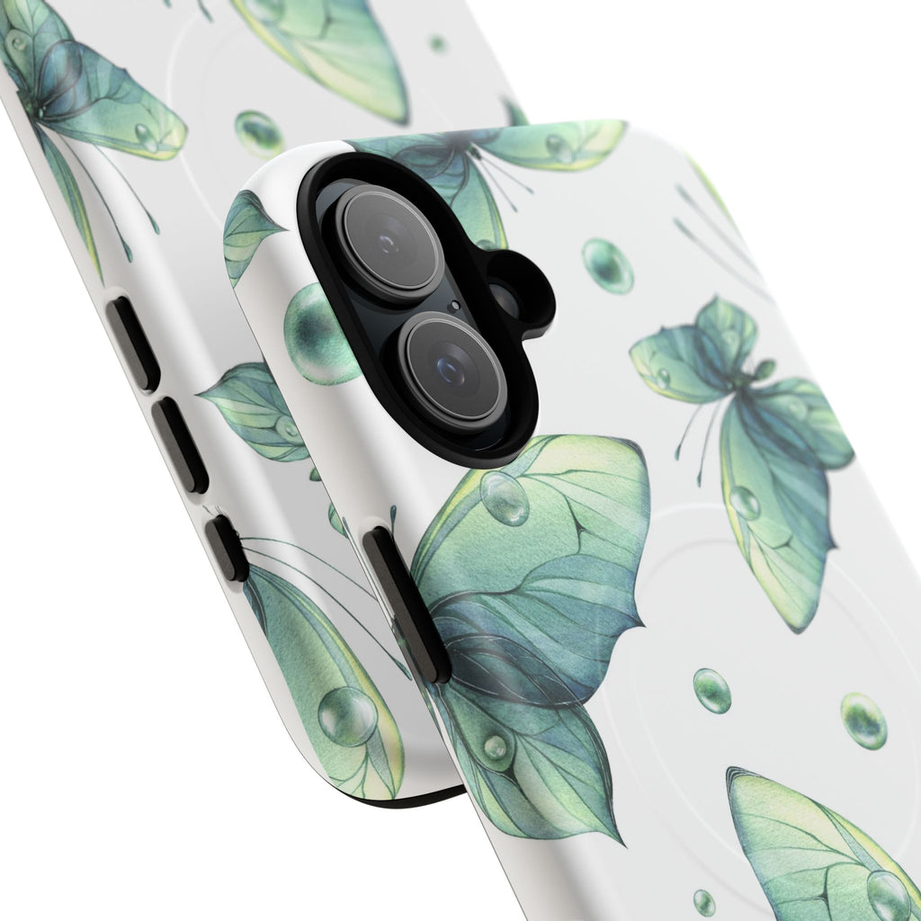 Butterfly Watercolor Magnetic Phone Case — Green Floral Tough Protective Cover