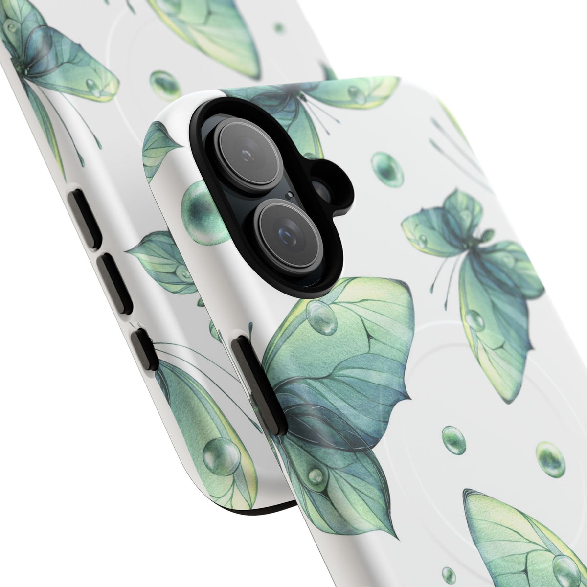 Butterfly Watercolor Magnetic Phone Case — Green Floral Tough Protective Cover