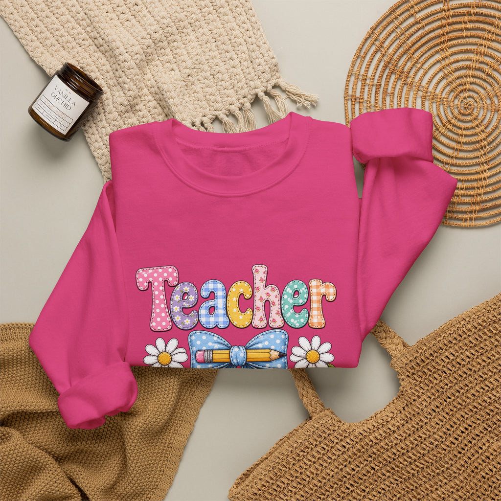Teacher Floral Bow Sweatshirt — Cute Pastel Gift for Teachers Appreciation Crewneck