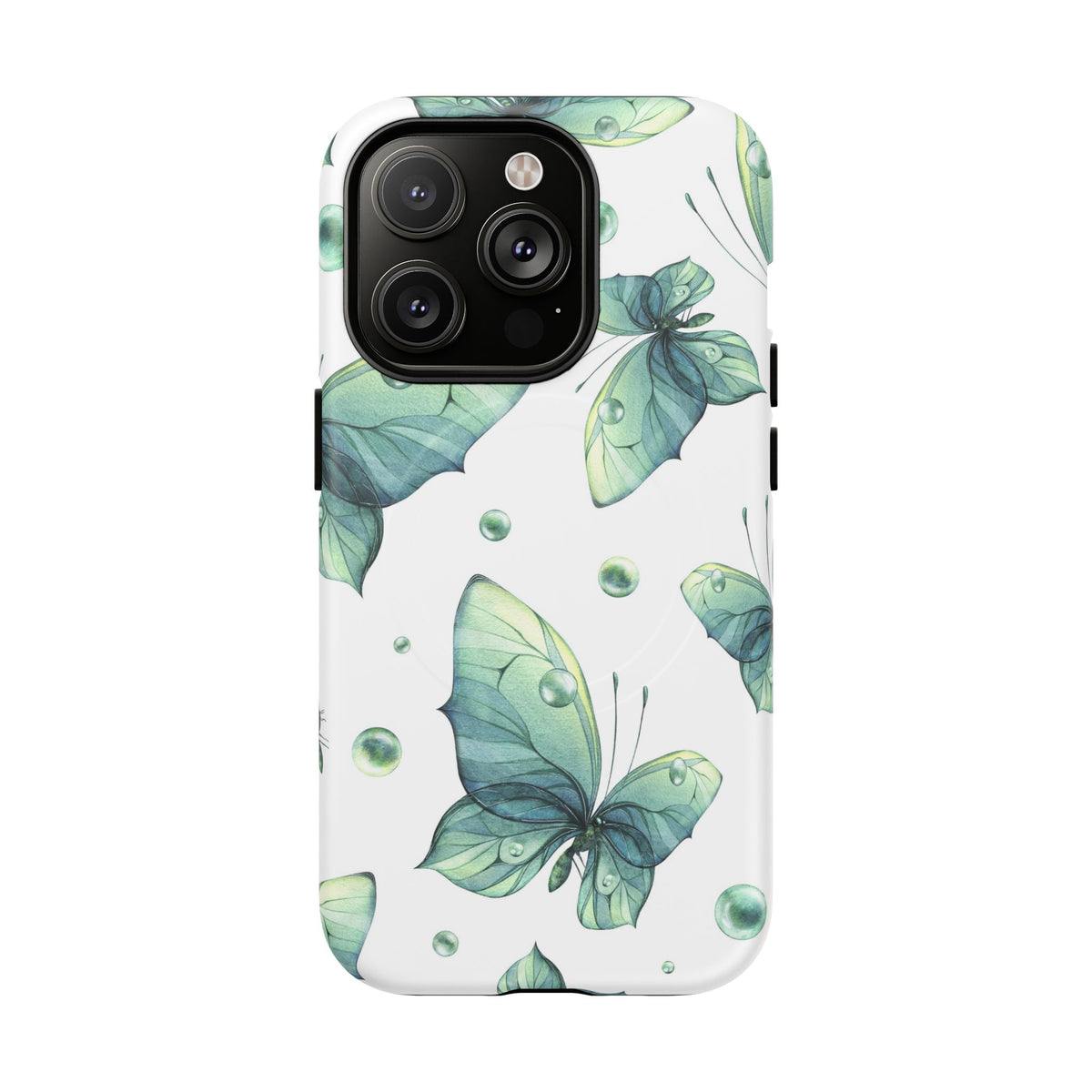 Butterfly Watercolor Magnetic Phone Case — Green Floral Tough Protective Cover