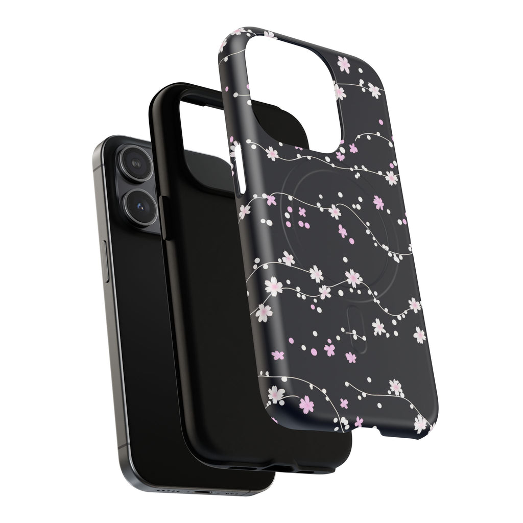Magnetic Phone Case — Black Sakura Cherry Blossom Tough Cover