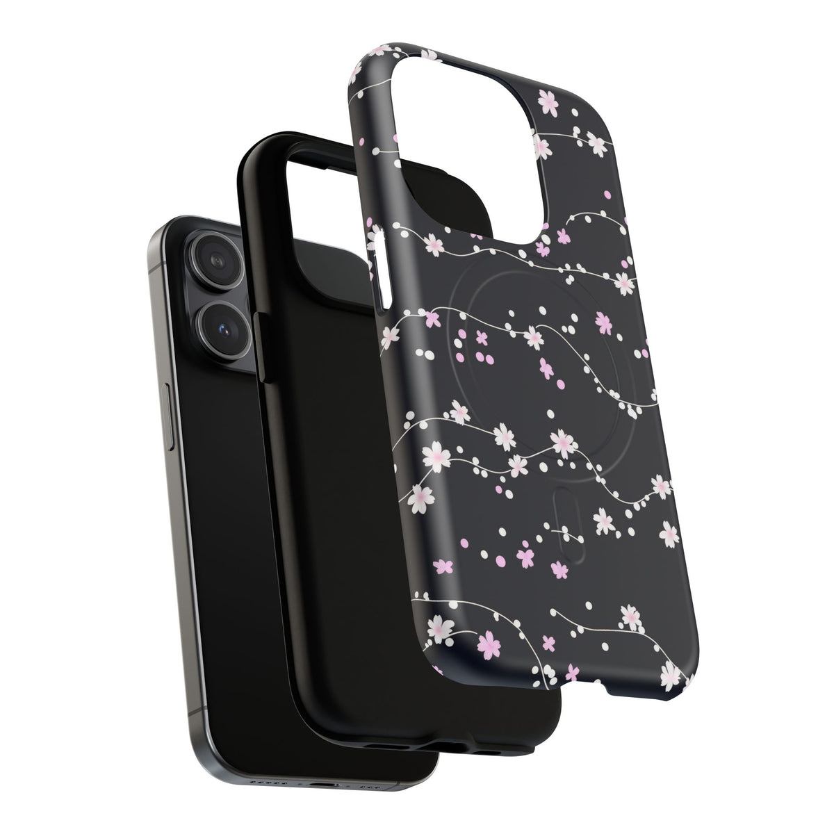 Magnetic Phone Case — Black Sakura Cherry Blossom Tough Cover