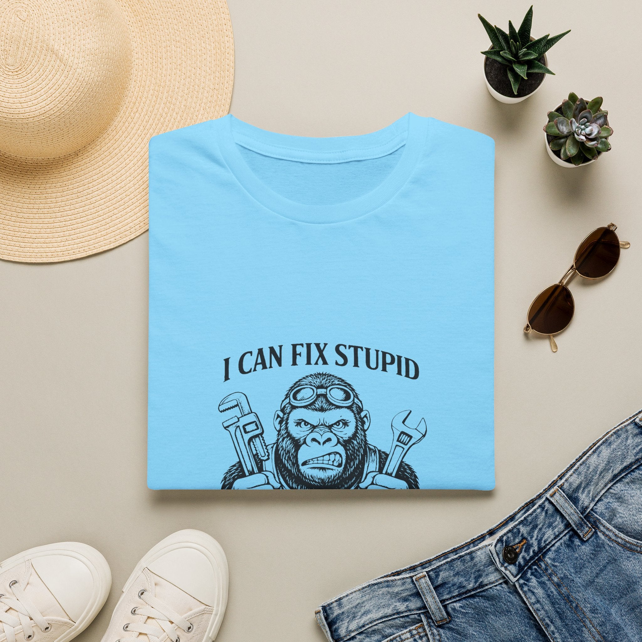 I Can Fix Stupid T-Shirt — Funny Mechanic Gift for Him Monkey Graphic Tee