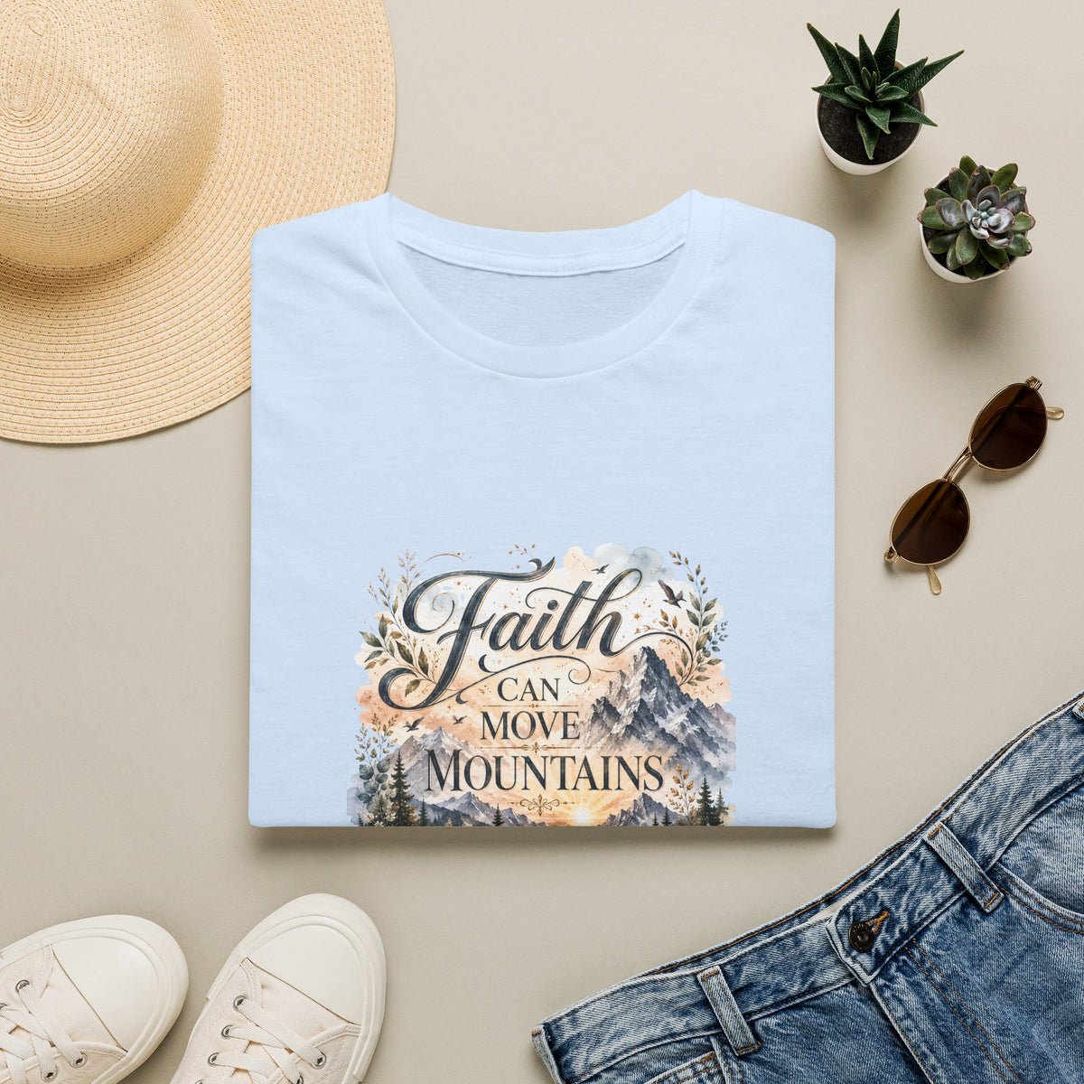 Faith Can Move Mountains T-Shirt Inspirational Christian Mountain Graphic Tee