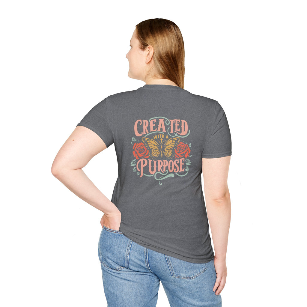 Created with a Purpose Butterfly T-Shirt Faith Graphic Tee