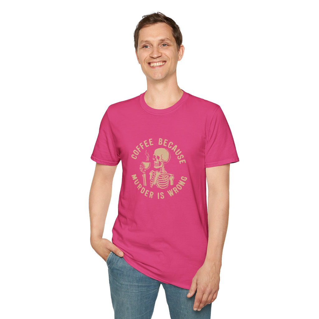 Coffee Because Murder Is Wrong Skull T-Shirt — Funny Dark Humor Gift for Her Graphic Tee