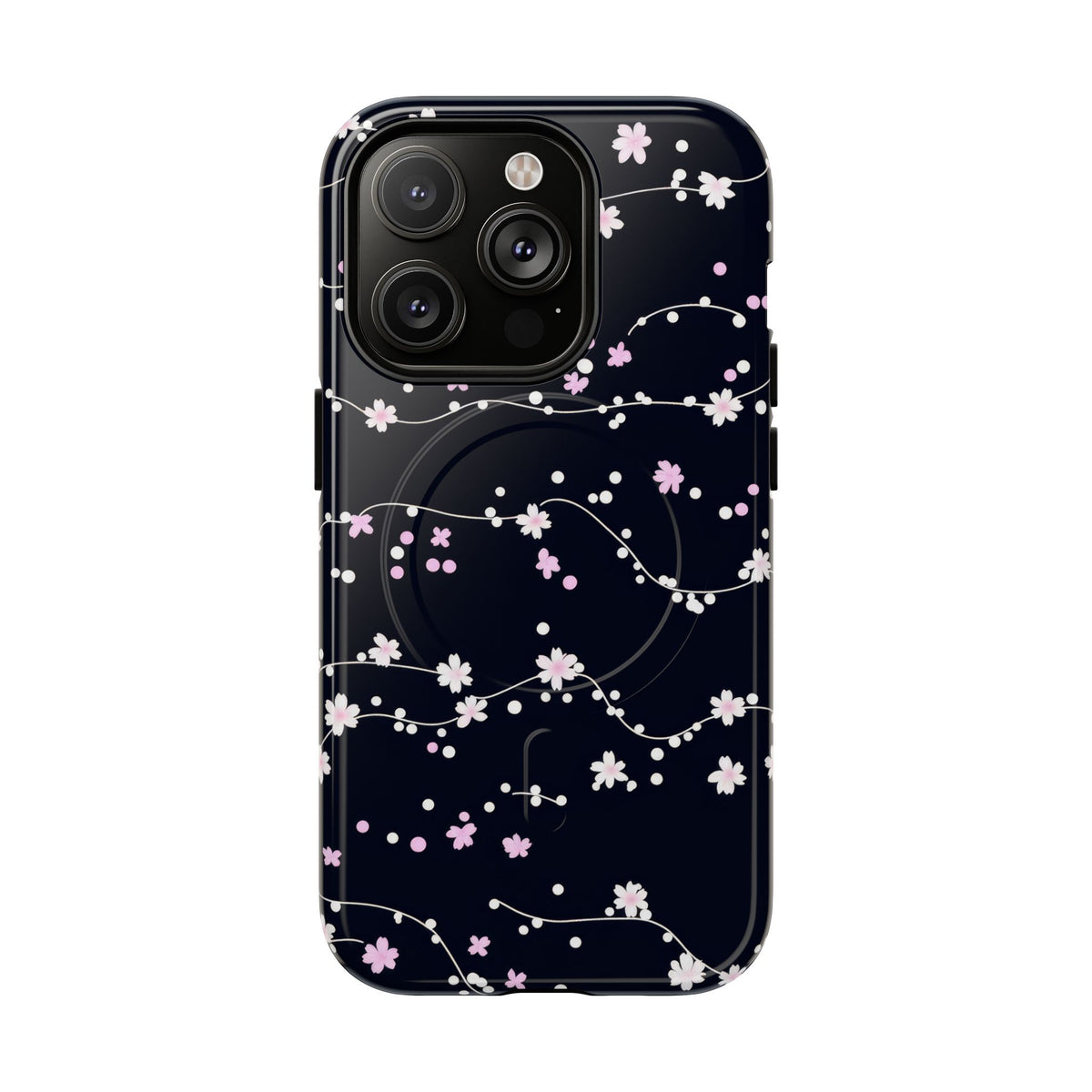 Magnetic Phone Case — Black Sakura Cherry Blossom Tough Cover