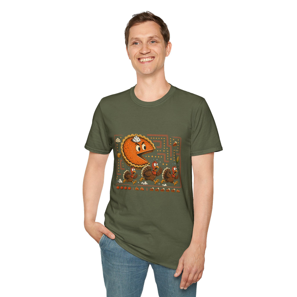 Retro Pie Monster T-Shirt — Funny Pac-Maze Dessert Gamer Tee