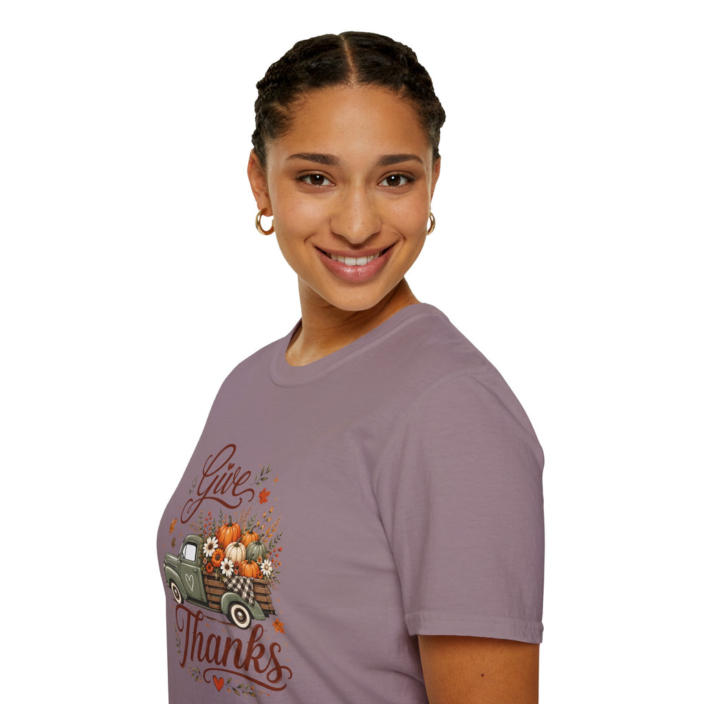 Give Thanks Fall Truck T-Shirt — Pumpkin Harvest Autumn Tee