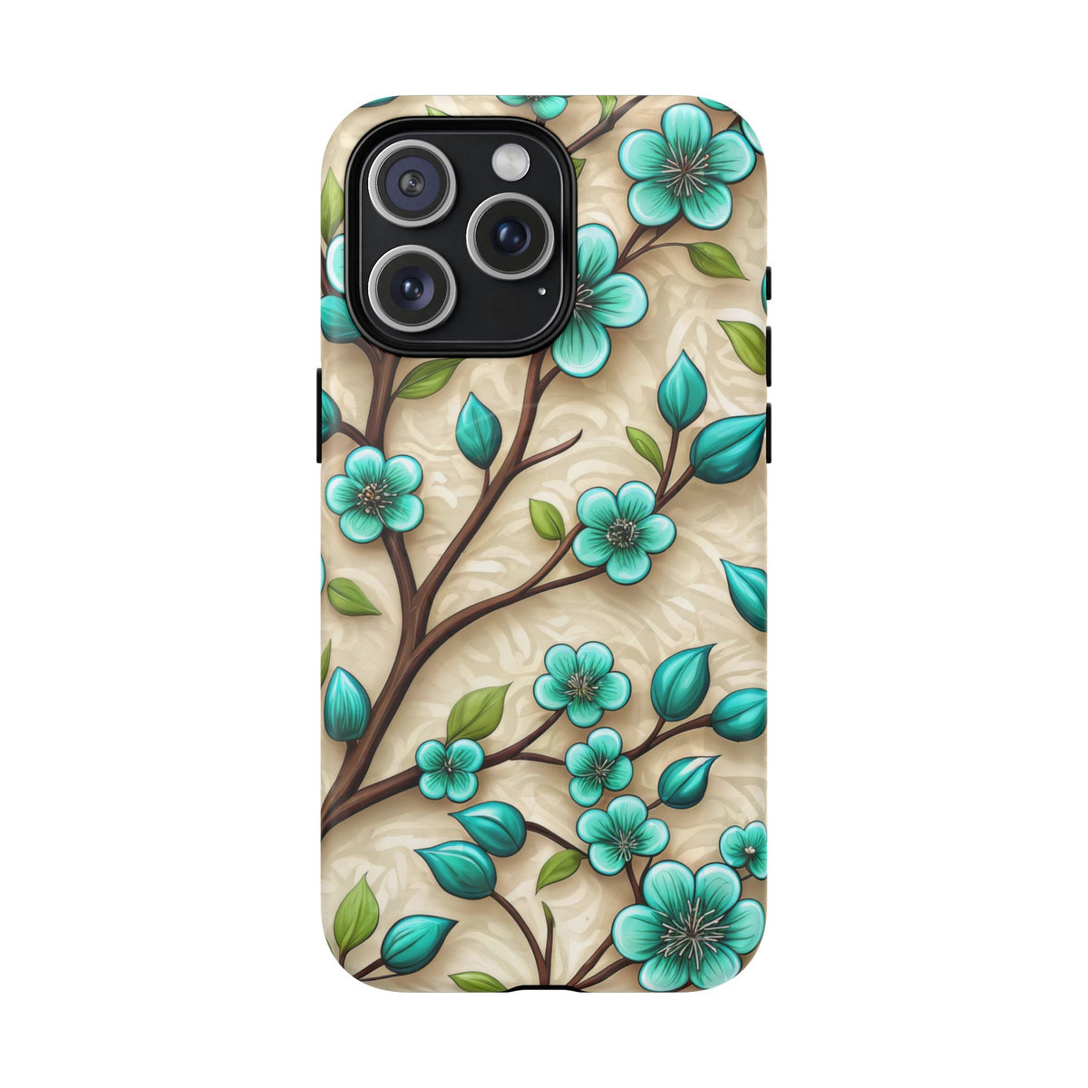 Floral Teal Blossom Tough Magnetic iPhone Case — MagSafe Protective Cover