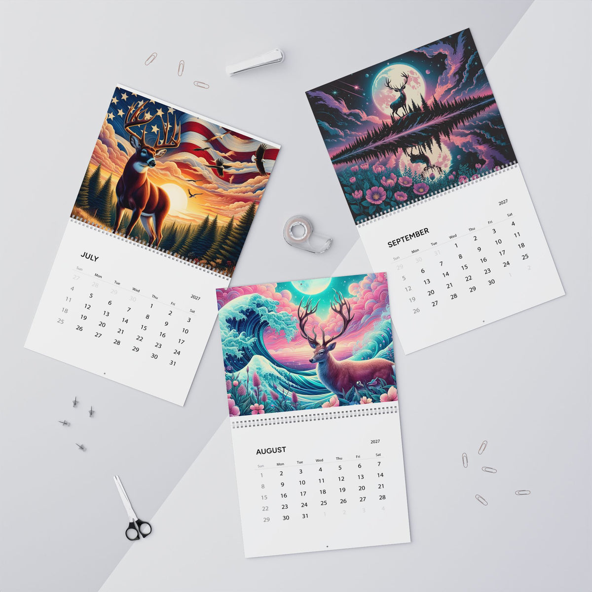 2027 Deer Art Wall Calendar — Scenic Forest & Moonlit Wildlife Monthly Planner