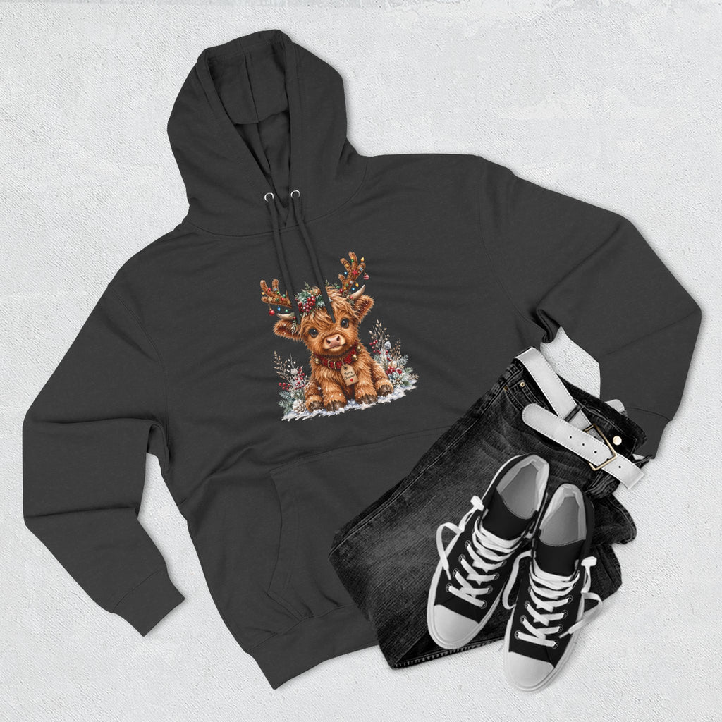 Cute Reindeer Fleece Hoodie - Christmas Woodland Holiday Sweatshirt