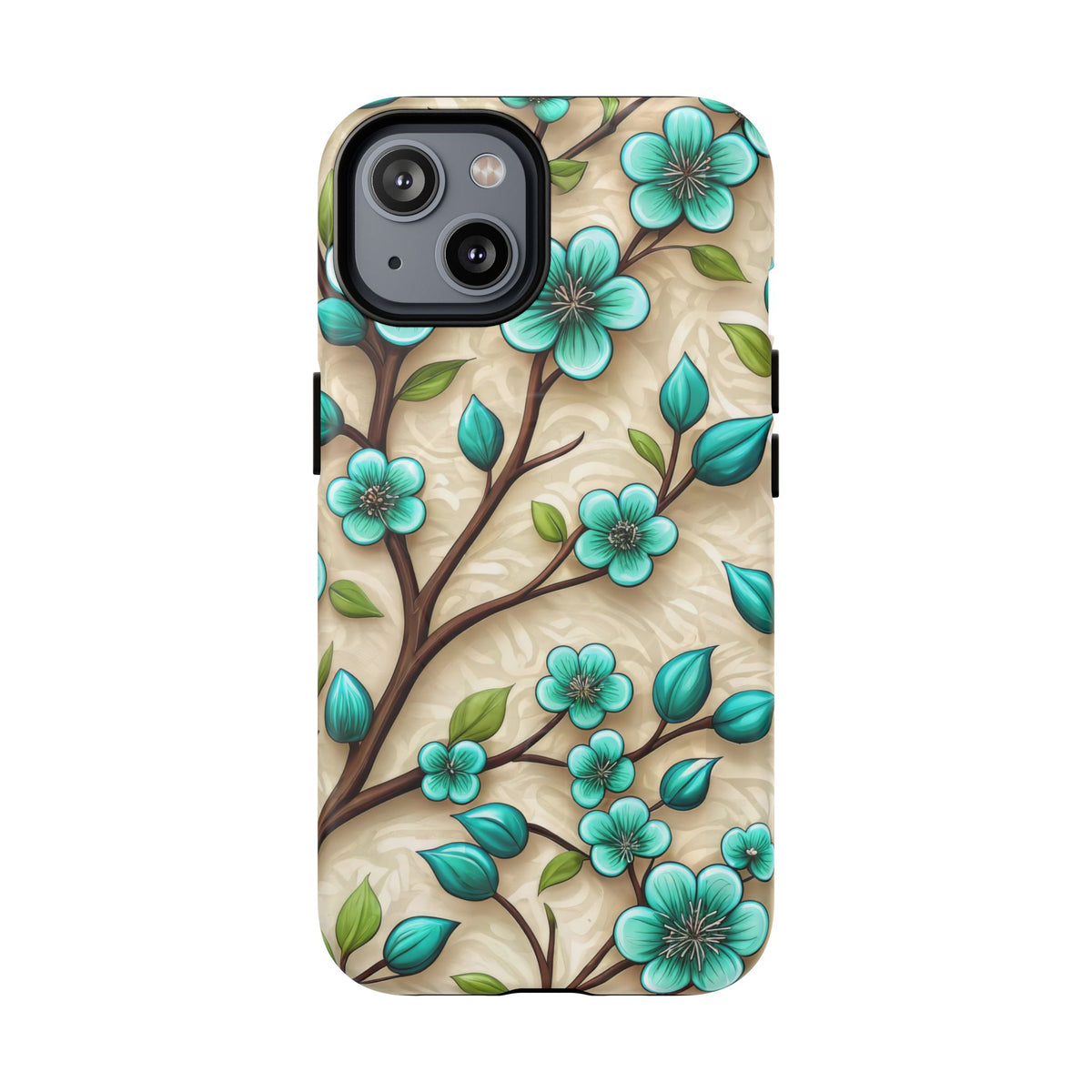 Floral Teal Blossom Tough Magnetic iPhone Case — MagSafe Protective Cover