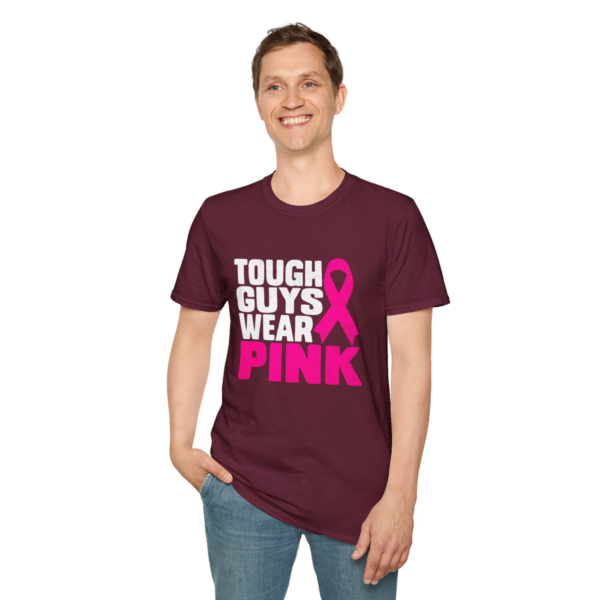 Tough Guys Wear Pink Breast Cancer Awareness T-Shirt Graphic Tee