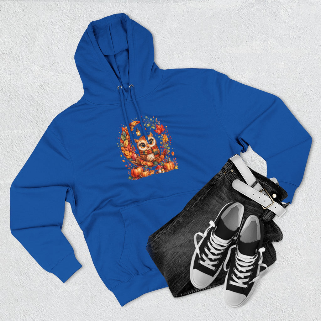 Cozy Autumn Owl Crescent Moon Embroidered Hoodie