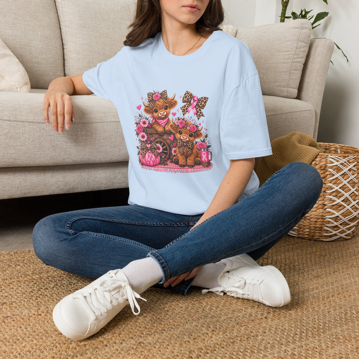 Breast Cancer Awareness Highland Cow T-Shirt