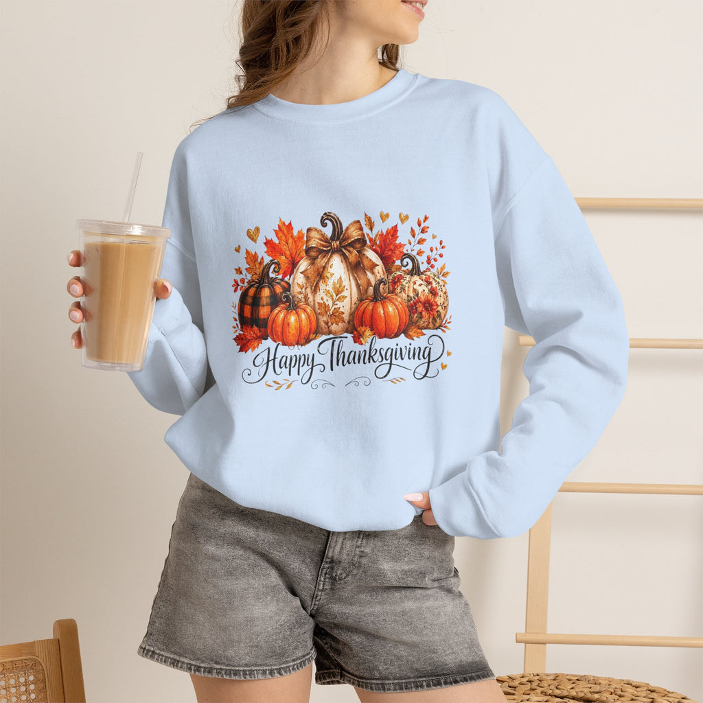 Thanksgiving Pumpkin Crewneck Sweatshirt — Happy Thanksgiving Harvest Design