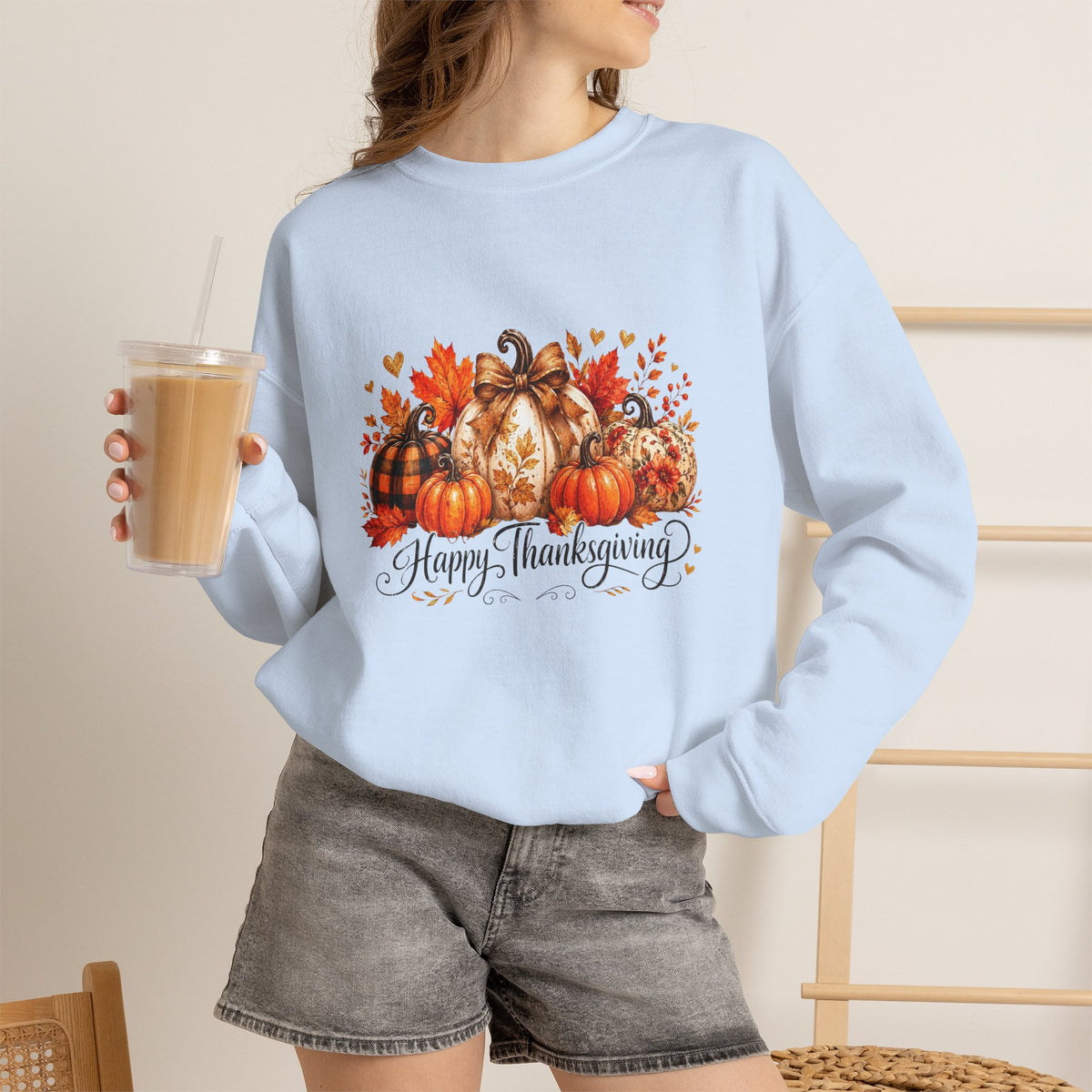 Thanksgiving Pumpkin Crewneck Sweatshirt — Happy Thanksgiving Harvest Design