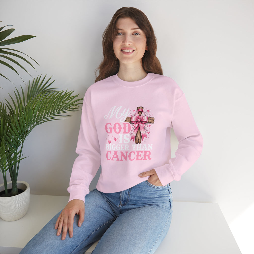 My God Is Bigger Than Cancer Breast Cancer Awareness Crewneck Sweatshirt