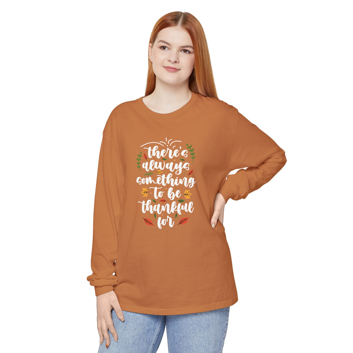 Thankful For Crewneck Long Sleeve Tee — Fall Thanksgiving Gratitude Shirt