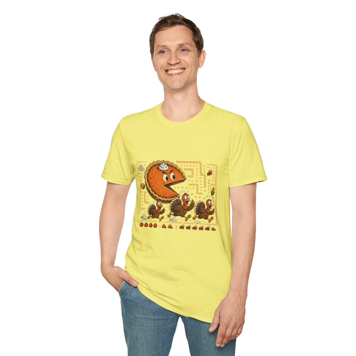 Retro Pie Monster T-Shirt — Funny Pac-Maze Dessert Gamer Tee