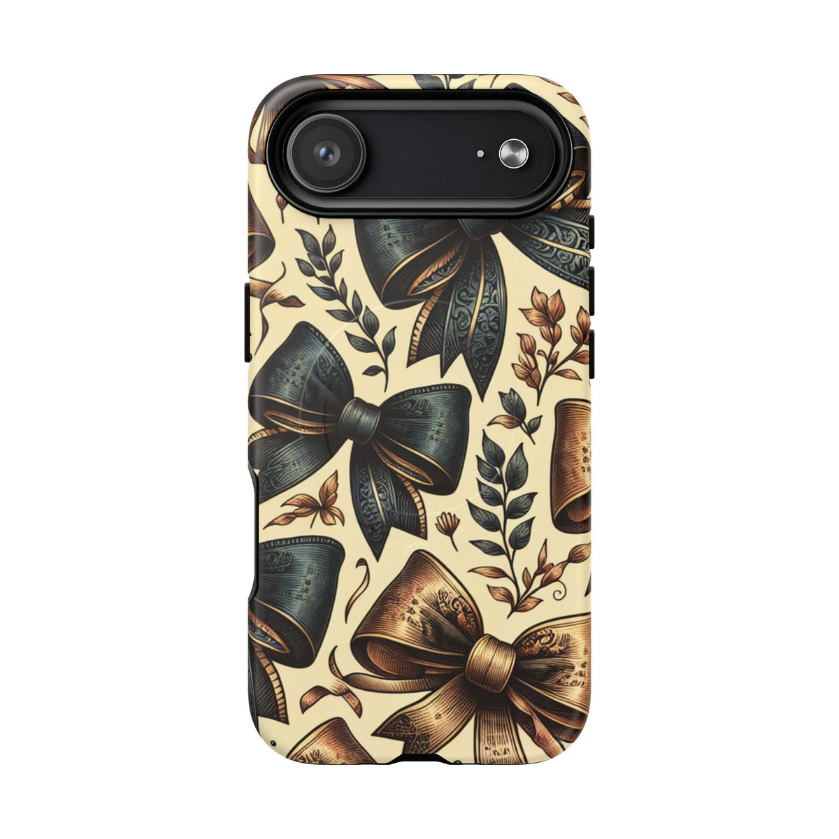 Bow Pattern Tough Magnetic Phone Case — Vintage Ribbon Floral Design