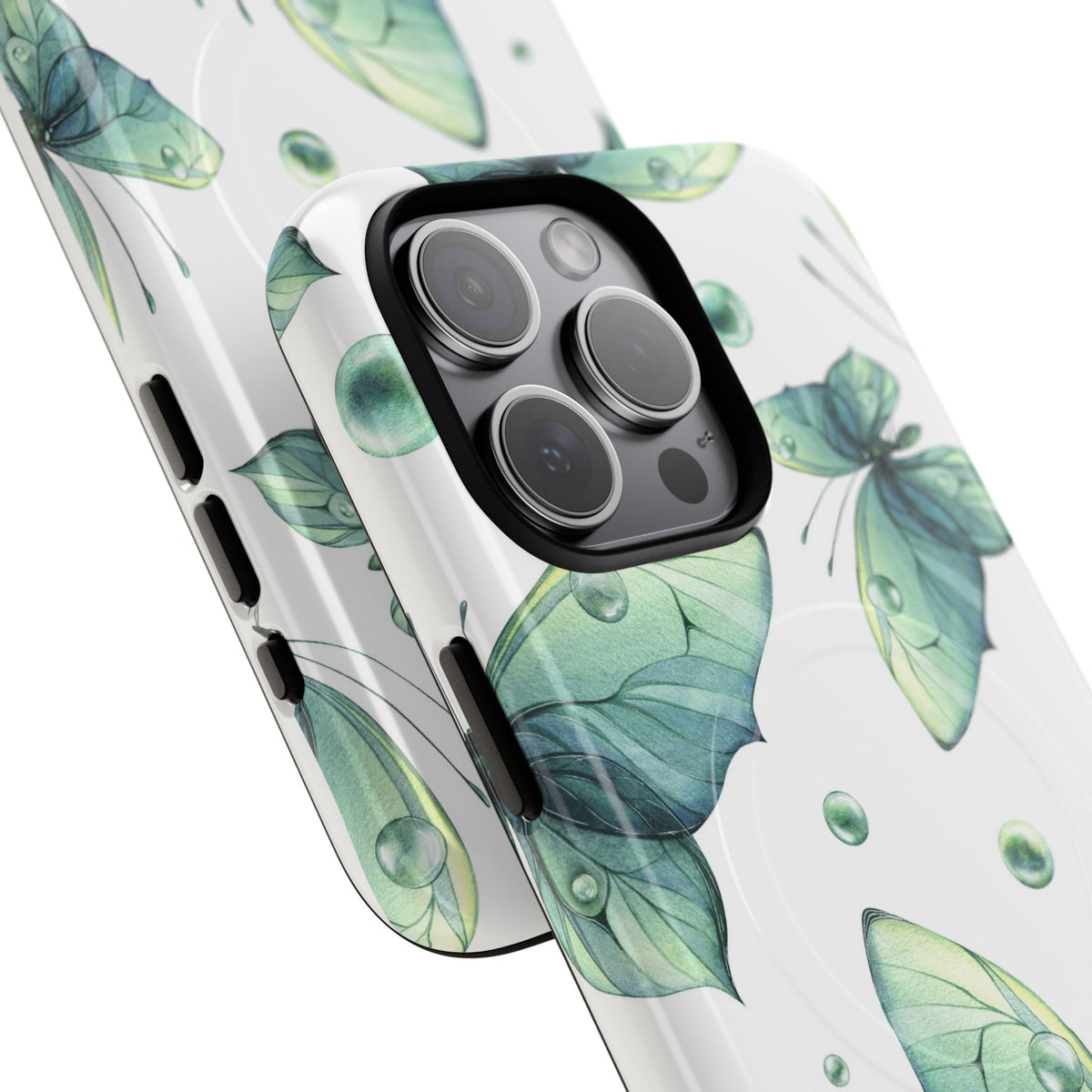 Butterfly Watercolor Magnetic Phone Case — Green Floral Tough Protective Cover