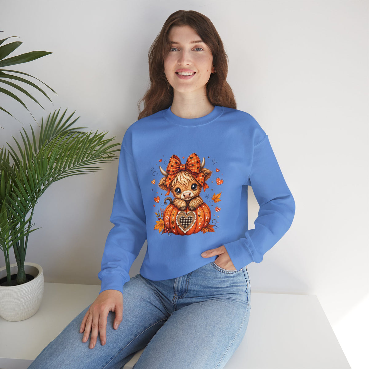 Cute Highland Cow Pumpkin Halloween Sweatshirt