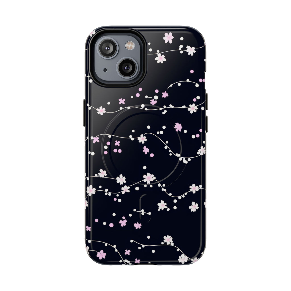 Magnetic Phone Case — Black Sakura Cherry Blossom Tough Cover