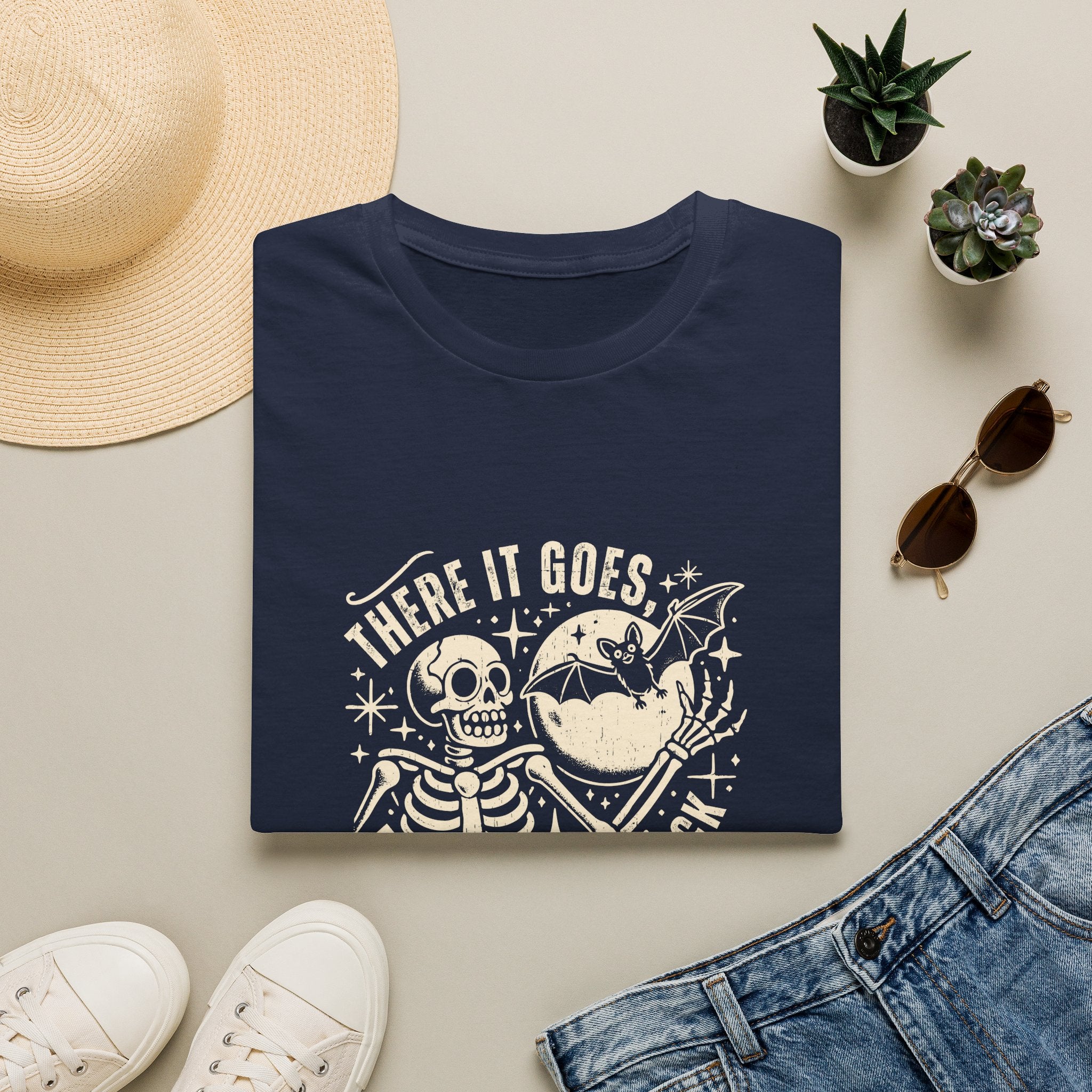 There It Goes Skull Moon & Bat T-Shirt — Cute Halloween Gift for Women Graphic Tee