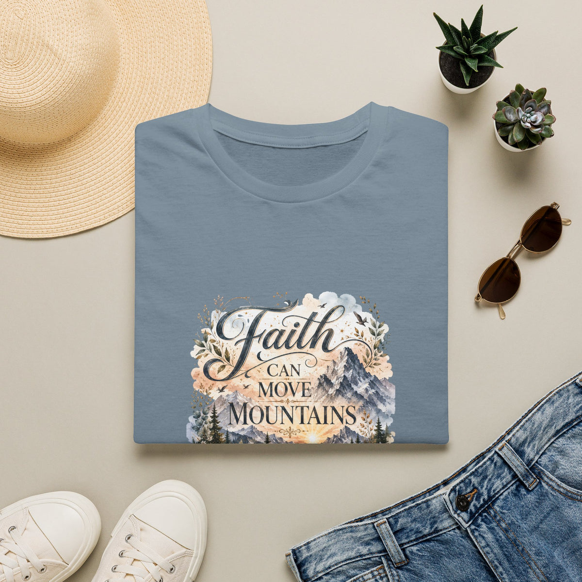 Faith Can Move Mountains T-Shirt Inspirational Christian Mountain Graphic Tee