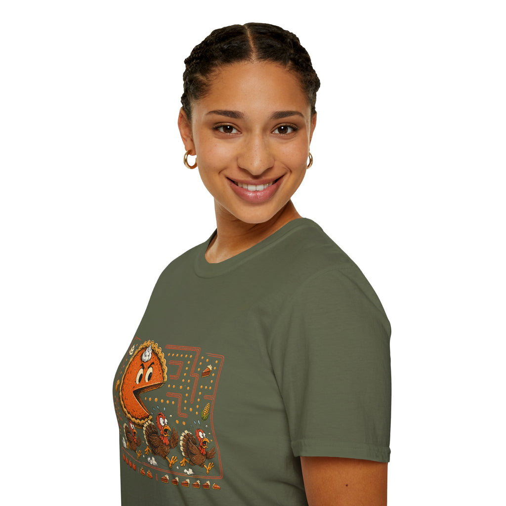 Retro Pie Monster T-Shirt — Funny Pac-Maze Dessert Gamer Tee