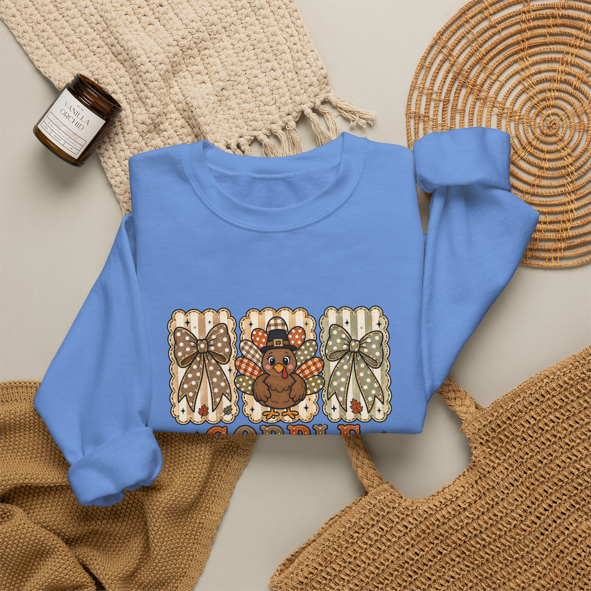 Thanksgiving Crewneck Sweatshirt — "Gobble Gobble 'til You Wobble" Turkey Design