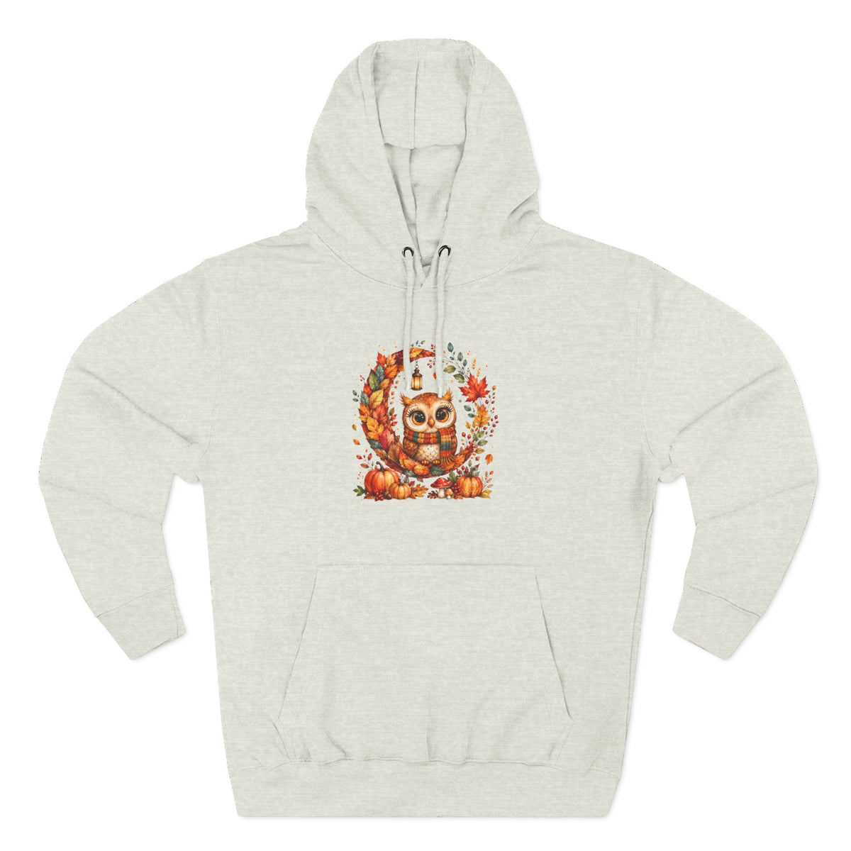 Cozy Autumn Owl Crescent Moon Embroidered Hoodie